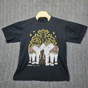 Thailand Elephant T-Shirt Men's XL Black Chang Thai Gold Bodhi Tree Souvenir Tee